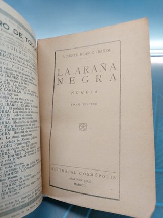 La Araña Negra _ Blasco Ibáñez. Editorial Cosmopolis, 1929 - 1930