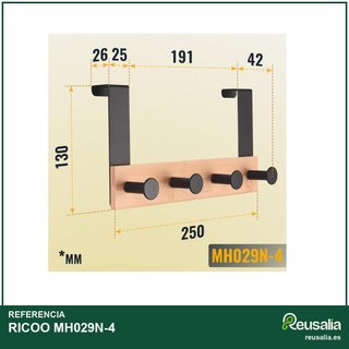 RICOO MH029N-4 perchero puerta bambú ganchos