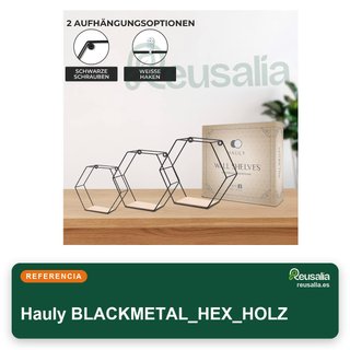 Juego 3 estantes hexagonales metal negro