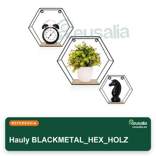 Juego 3 estantes hexagonales metal negro