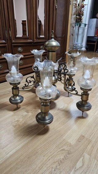 Lámpara Vintage Cristal Cinco Tulipas