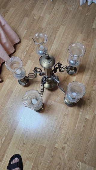 Lámpara Vintage Cristal Cinco Tulipas