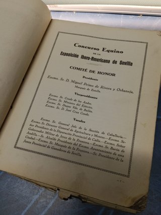 libro algo deteriorado-Programa concurso equino Iberoamericano Jerez ( Cádiz) 1929