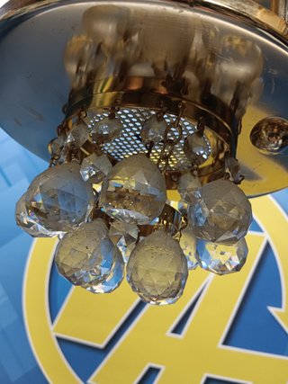 Dos lámparas de techo con adornos de cristal , metal dorado-años 80- 28x33x33cm