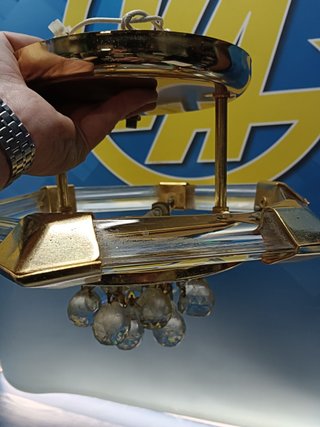 Dos lámparas de techo con adornos de cristal , metal dorado-años 80- 28x33x33cm