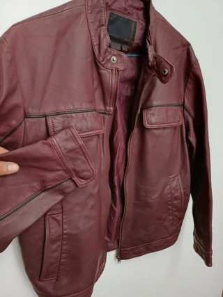 Zara Chaqueta Cuero Natural M Roja