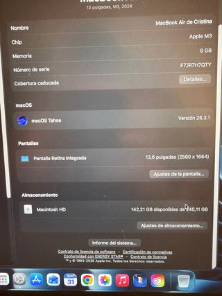 MacBook Air 13.6 M3 2024 8GB 256GB negro medianoch