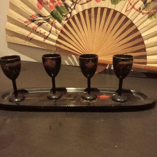 Conjunto Copos Saké Laca Japonesa Vintage