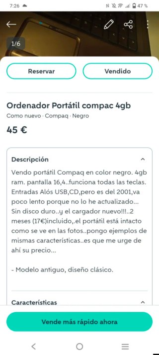 Portátil Compac 4GB RAM funciona todo