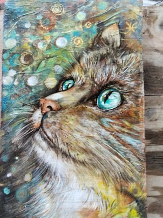 Gatto su legno di recupero