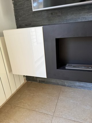 Mueble TV Blanco con Chimenea Bioetanol
