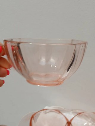 Set Tazze e Vassoio Vintage Rosa Vetro
