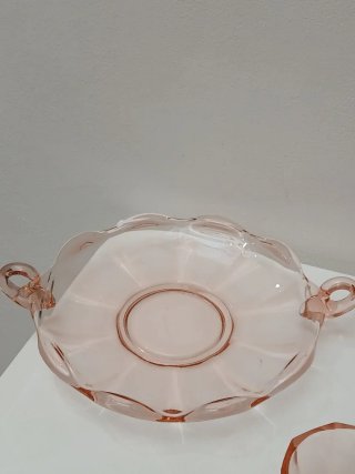 Set Tazze e Vassoio Vintage Rosa Vetro