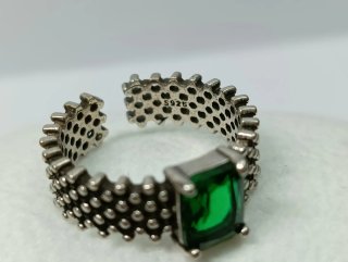 Anillo Plata 925 Vintage Piedra Verde