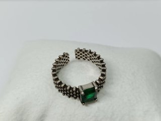 Anillo Plata 925 Vintage Piedra Verde
