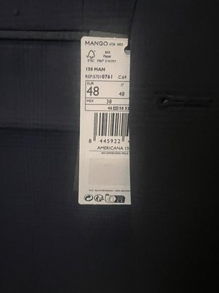 Traje Mango Slim Fit Cuadros Azul Talla 48/M