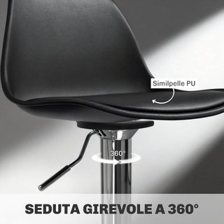 Conjunto de 2 Taburetes de Bar con Altura Ajustable, Taburetes de Cocina Altos en PU con Respaldo, Reposapiés y Asiento Suave, Estructura de Acero, Sillas de Bar Altas Giratorias a 360°, para Pení...