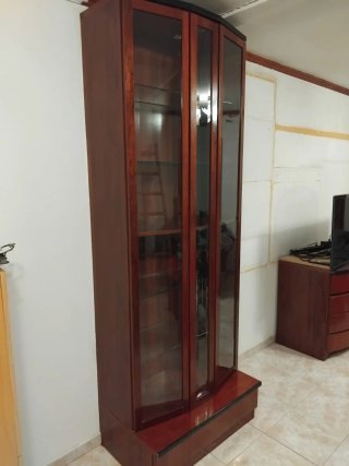 Vitrina de salón madera y cristal
