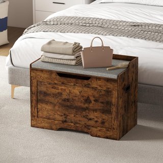 Baúl De 103L, Banco Contenedor Multiusos Con Cojín De Tela Lavable, Banco De Almacenamiento De Madera Para Entrada, Pasillo, Dormitorio, Sala De Estar, 75X40X56 Cm, Marrón