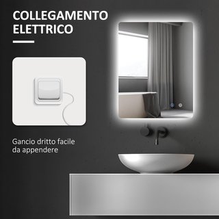 Espejo de Baño Con Luz LED 70X50 Cm, 3 Colores de Luz, 3000K-6500K, Interruptores Táctiles, Espejo de Pared Retroiluminado Con Brillo Regulable, Función de Memoria y Anti-empañamiento, IP44