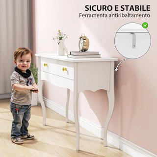 Consola de Entrada Elegante con Amplio Cajón de Almacenamiento, Mesa Consola de Madera con Patas Curvas, Mesa de Entrada para Dormitorio, Moderna, 100X40X74 Cm, Blanca