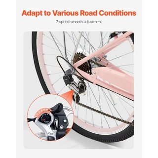 Cruiser Bike, 7-Speed, 26-Inch Pink Beach Cruiser