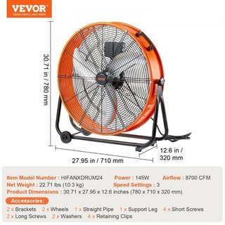 Drum Fan, 24 Inch High Velocity Industrial Shop Fa
