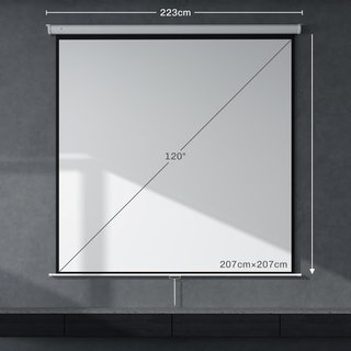 Pantalla de Proyector 120 Pulgadas Formato 1:1, Tela de Proyector Retráctil Con Ángulo de 160° y Montaje en Techo o Pared, 223X8X223 Cm, Blanca
