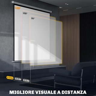 Pantalla de Proyector 120 Pulgadas Formato 1:1, Tela de Proyector Retráctil Con Ángulo de 160° y Montaje en Techo o Pared, 223X8X223 Cm, Blanca