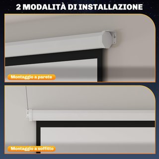 Pantalla de Proyector 120 Pulgadas Formato 1:1, Tela de Proyector Retráctil Con Ángulo de 160° y Montaje en Techo o Pared, 223X8X223 Cm, Blanca