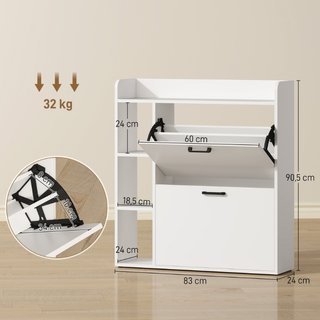 Scarpiera Slim con 2 Cassetti Ribaltabili e 3 Vani