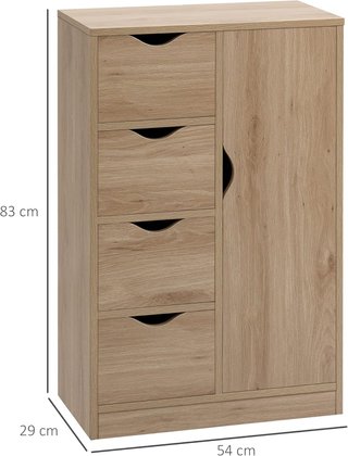 Mueble de Baño Con 4 Cajones y Armario de 2 Niveles, Mueble de Baño Ahorra Espacio Con Manijas Recortadas para Dormitorio Sala de Estar, 54X29X83 Cm, Color Madera