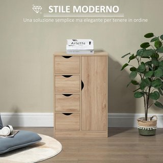 Mueble de Baño Con 4 Cajones y Armario de 2 Niveles, Mueble de Baño Ahorra Espacio Con Manijas Recortadas para Dormitorio Sala de Estar, 54X29X83 Cm, Color Madera