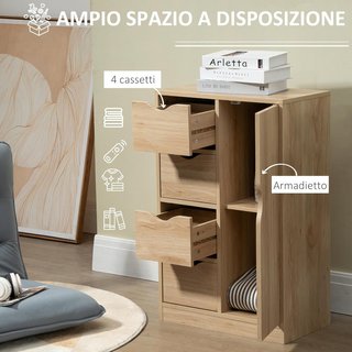 Mueble de Baño Con 4 Cajones y Armario de 2 Niveles, Mueble de Baño Ahorra Espacio Con Manijas Recortadas para Dormitorio Sala de Estar, 54X29X83 Cm, Color Madera
