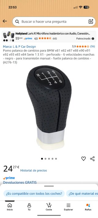 Oferta Pomo Palanca Cambios BMW Serie 1 3 X1 6 Vel