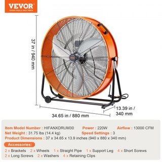 Drum Fan, 30 Inch High Velocity Industrial Shop Fa
