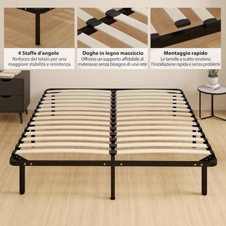 Estructura de Cama Matrimonial 160X190 Cm con 28 Listones, Red de Cama de Madera con Estructura de Acero y Espacio de Almacenamiento Inferior, para Dormitorio, Montaje Fácil, Altura 31Cm, Negro
