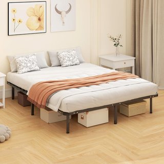 Estructura de Cama Matrimonial 160X190 Cm con 28 Listones, Red de Cama de Madera con Estructura de Acero y Espacio de Almacenamiento Inferior, para Dormitorio, Montaje Fácil, Altura 31Cm, Negro