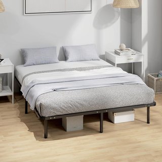 Estructura de Cama Matrimonial 160X190 Cm con 28 Listones, Red de Cama de Madera con Estructura de Acero y Espacio de Almacenamiento Inferior, para Dormitorio, Montaje Fácil, Altura 31Cm, Negro