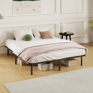 Estructura de Cama Matrimonial 160X190 Cm con 28 Listones, Red de Cama de Madera con Estructura de Acero y Espacio de Almacenamiento Inferior, para Dormitorio, Montaje Fácil, Altura 31Cm, Negro