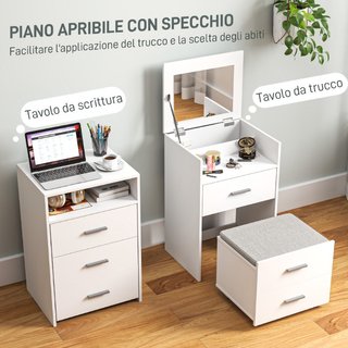Tavolo da Trucco in Legno con Specchio Ribaltabile