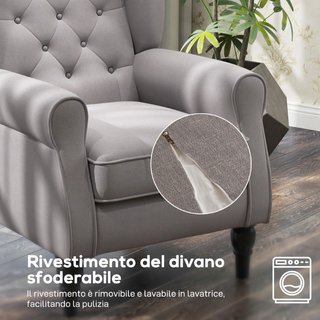 Poltrona Grigia in Stile Francese con Ampia Seduta