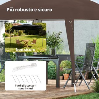 Gazebo Plegable 2.4X2.4M, Gazebo de Jardín Estructura de Acero, Cuerdas Antiviento y Bolsa de Transporte, Café