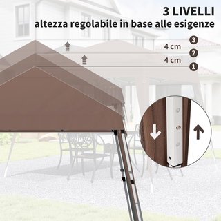 Gazebo Plegable 2.4X2.4M, Gazebo de Jardín Estructura de Acero, Cuerdas Antiviento y Bolsa de Transporte, Café