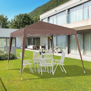 Gazebo Plegable 2.4X2.4M, Gazebo de Jardín Estructura de Acero, Cuerdas Antiviento y Bolsa de Transporte, Café