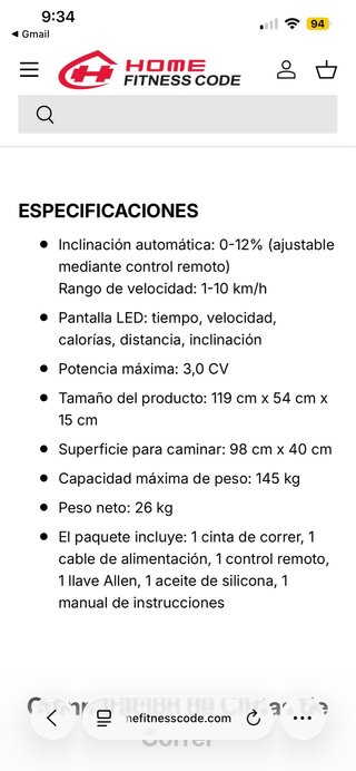 Cinta de Correr Y1 con Inclinación