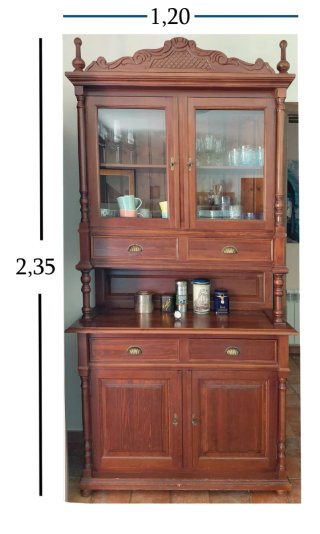Alacena de madera con vitrina y cajones