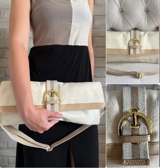 Bolso tipo baguette de Benetton beige y tostado.