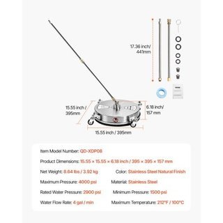 15" Pressure Washer Surface Cleaner, Stainless Ste