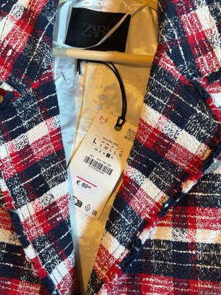 Blazer Zara Cuadros Rojo y Azul
